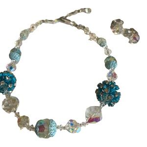 1950’s Clear & Blue Aurora Botealis Choker Necklace & Earring Set, Gorgeous
